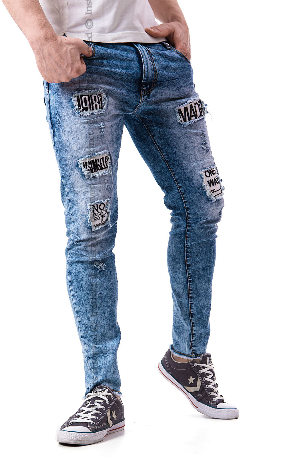 Jeans Da Uomo Skinny Nuovo Stile Azzurro Jeans Strappati Da Uomo Pantaloni Skinny Jeans Skinny Da Uomo - Foto 7