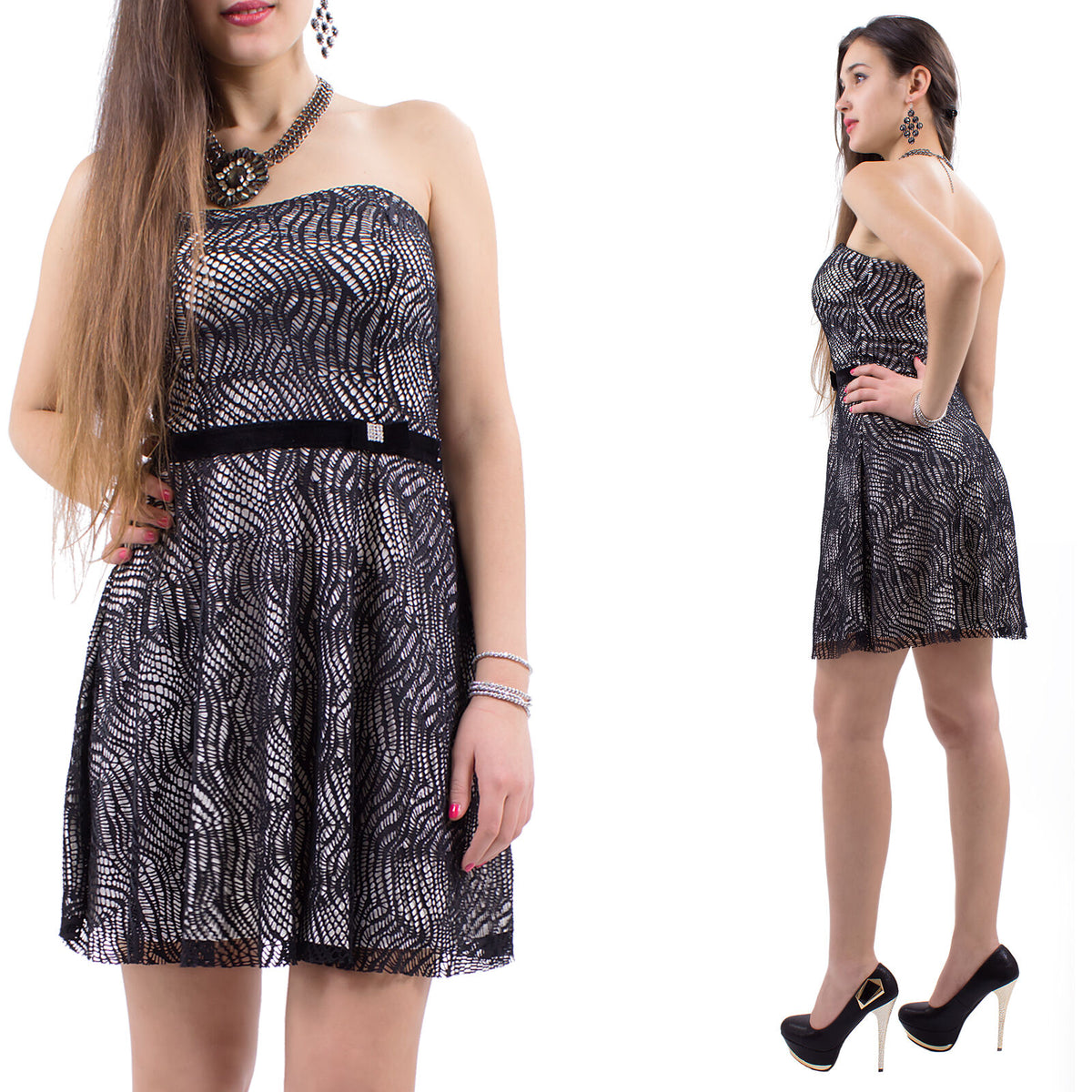 Vestito Donna Tubino Miniabito Scollo Americana Velato Catenella Nuovo - Foto 2