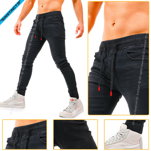 Jeans Uomo Slim FIt Jogger Pantaloni Elasticizzato Aderenti con Elastico Nero