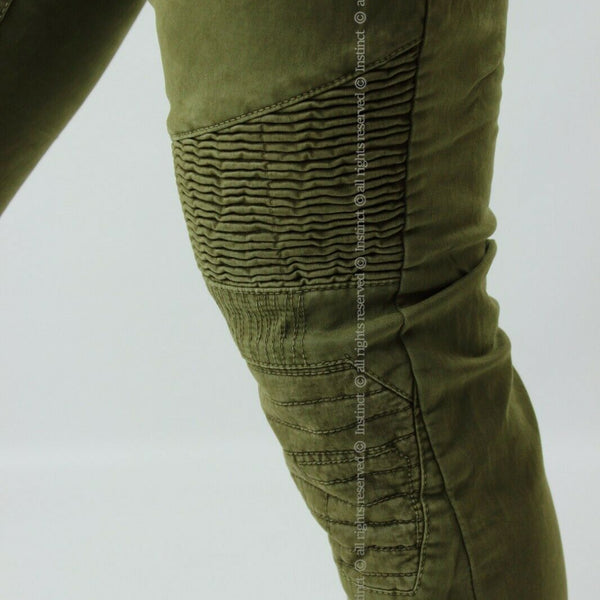 Pantaloni uomo cargo biker jeans slim fit casual cotone verde nero khaki d654