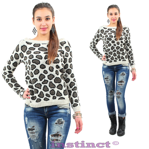 Maglione pullover donna maniche lunghe leopardato maglia sexy nuova IS5029