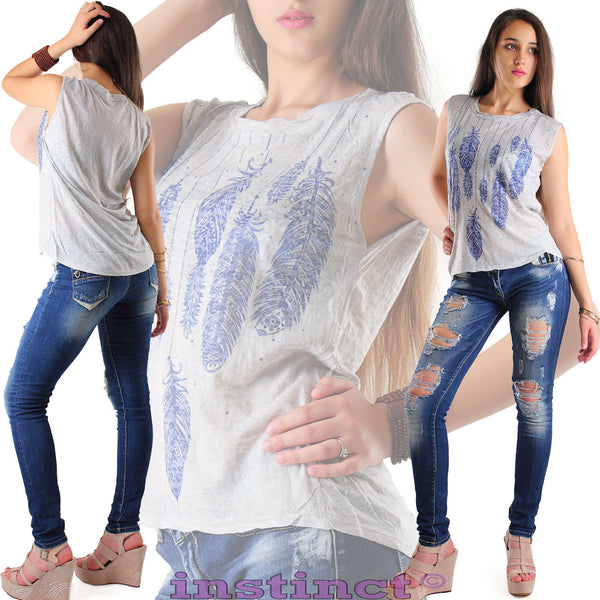 Maglietta donna t-shirt canottiera semitrasparente senza maniche coda nuova