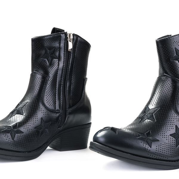 Stivaletti donna stivali bassi scarpe pelle tronchetti tacco basso traforati 766