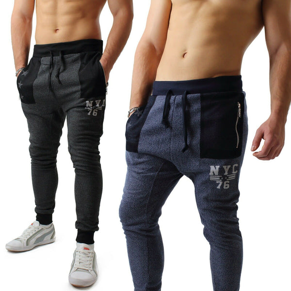 Pantaloni Tuta Uomo Cavallo Basso Turca Sport Palsetra Slim Nero Grigio Blu F893