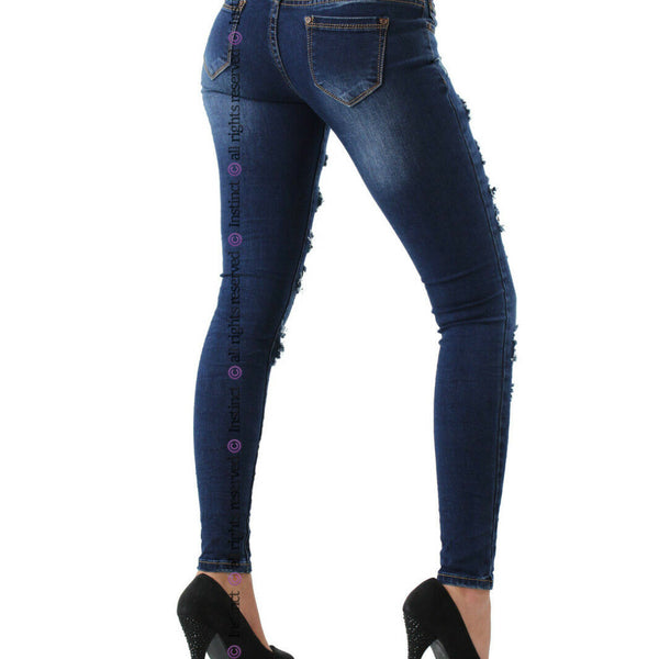 Jeans strappi donna strappati pantaloni stretti pizzo rete sexy skinny IS5070