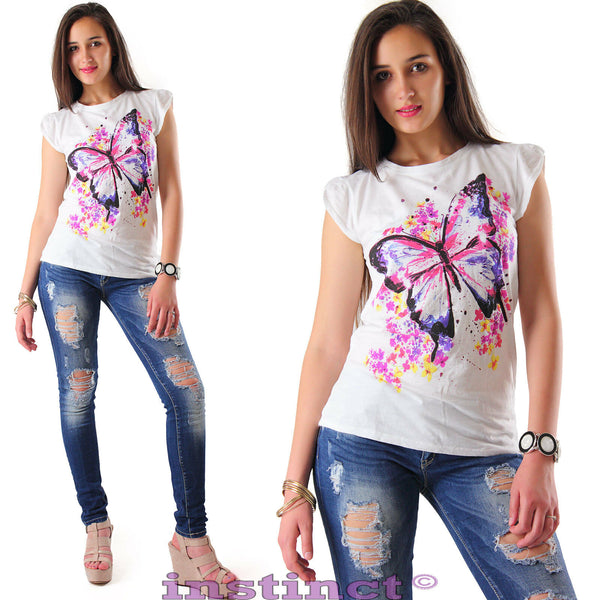 t-shirt donna maglia maglietta bianca maniche corte sexy stampa ancora  IS5007