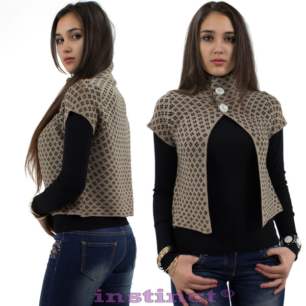 Poncho donna corto bolero pull maglione mantella collo alto coprispalle IS504