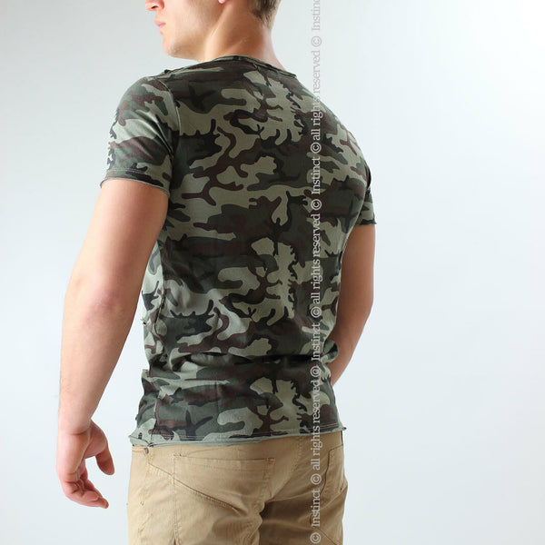 t-shirt mimetica maglietta militare uomo maglia t shirt strappi strappata IL6014
