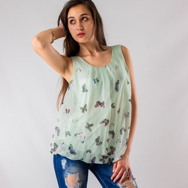 Maglietta donna manica corta top sexy in pizzo canottiera maglia estiva farfalle
